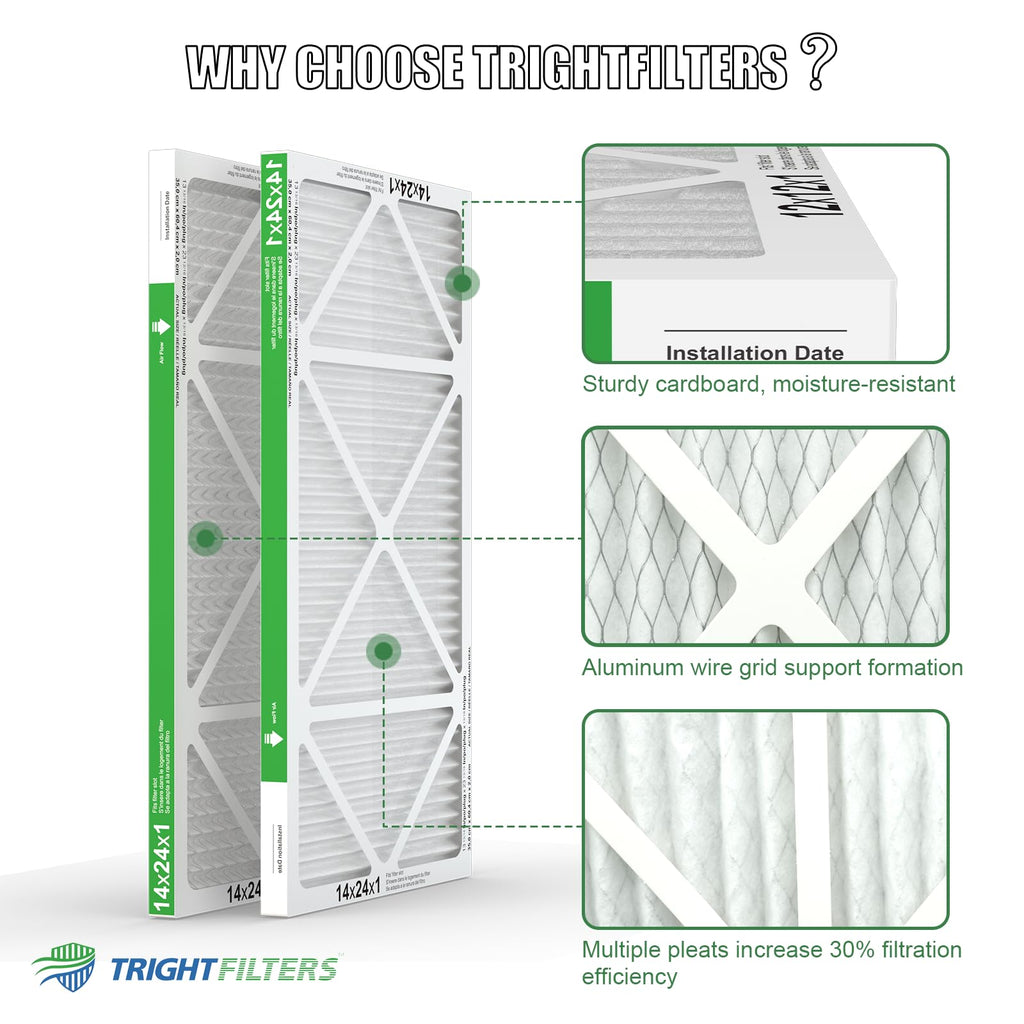 14x24x1 Air Filter 4 Pack, MERV 8 Pleated HVAC Furnace Filter