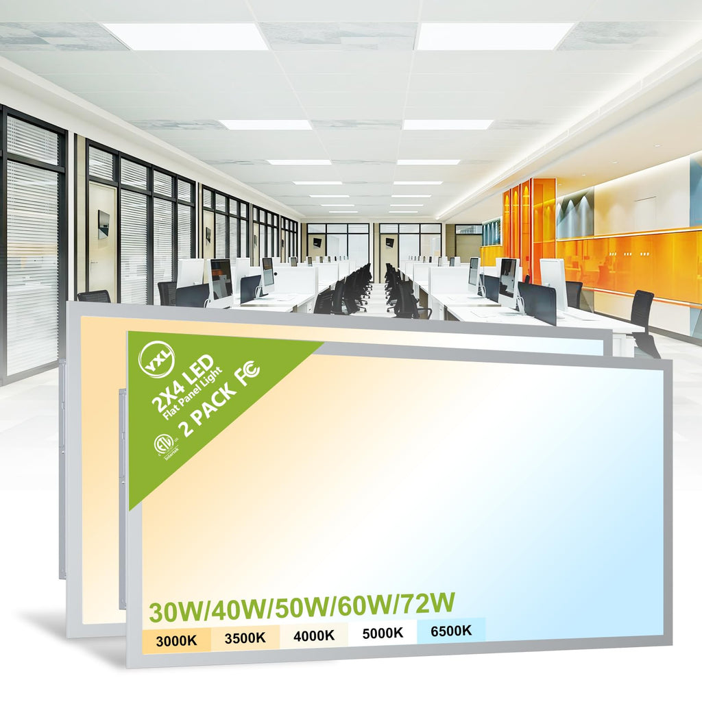 2x4 LED Flat Panel Light Drop Ceiling 9576LM 5CCT 0-10 triac Dimmable 2Pack