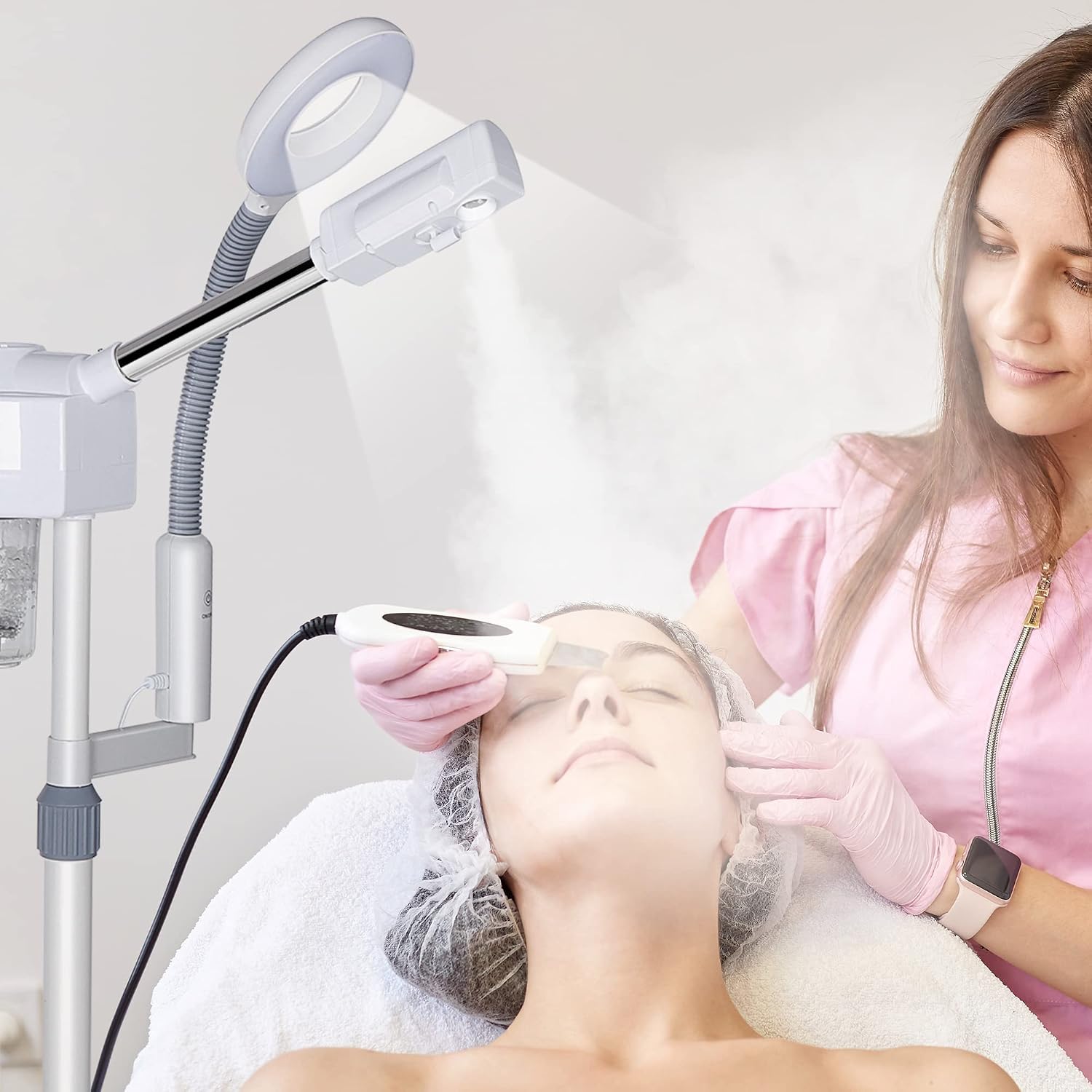 Professional 2 in 1 Facial Steamer for Face Deep Cleaning Ozone Face Steamer with 5X Magnifying Lamp Hot Mist