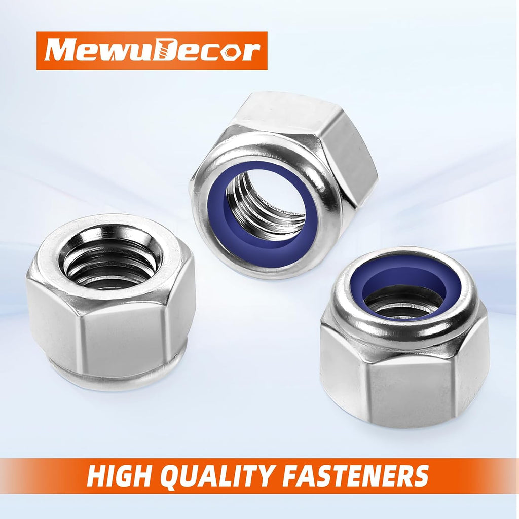 M12 Nylon Insert Hex Lock Nuts Locknuts, Stainless Steel 18-8 (304), Bright Finish, 10 PCS