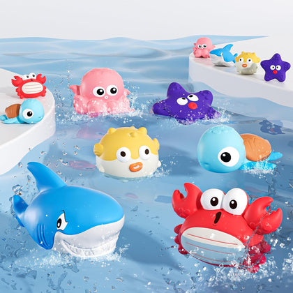 Bath Toys for Toddlers 6-12-18 Month, Bathtub Toys with 6 Baby Bath Animals, No-Hole Design Keeps Dry, Floating Toys