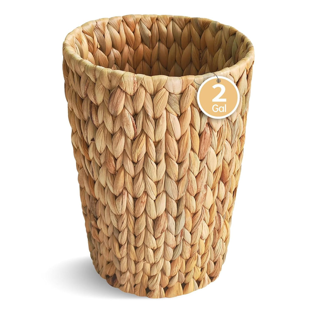 Wicker Trash Can,Small Bathroom Trash Can,Water Hyacinth Wicker Waste Basket for Bathroom,Boho Waste Basket for