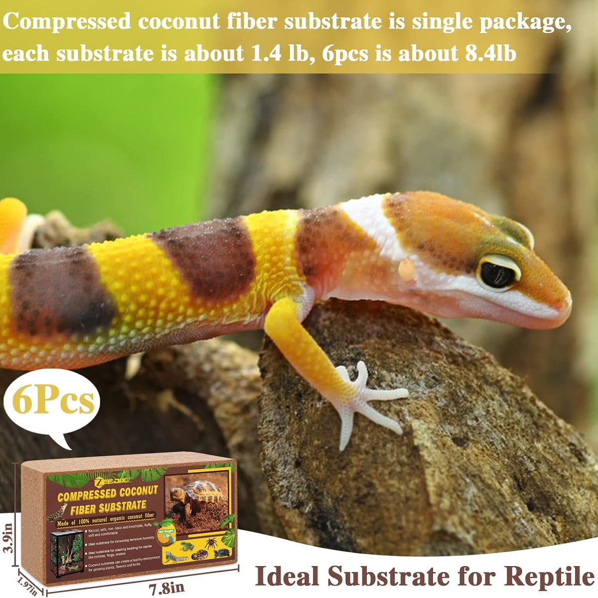 6 Pack Coconut Fiber Substrate, Premium Coco Coir Reptile Substrate