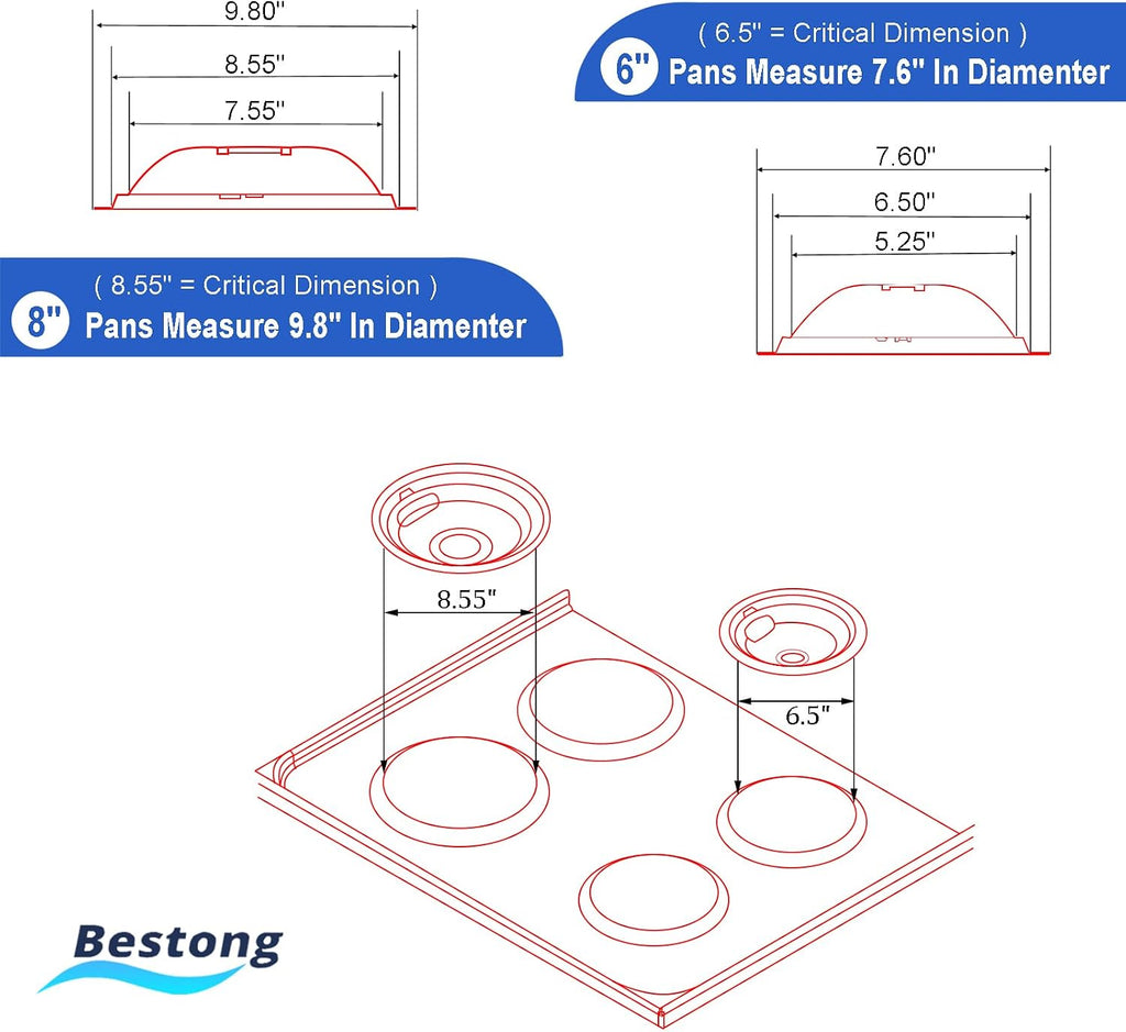 Electric Stove Drip Pans for GE Hotpoint Kenmore, Chrome 4-Pack