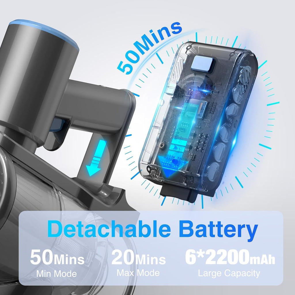 Cordless Vacuum Cleaner, 450W/40Kpa Vacuum Cleaners for Home | 50Mins Stick Vacuum with LED Display, Anti-Tangle and