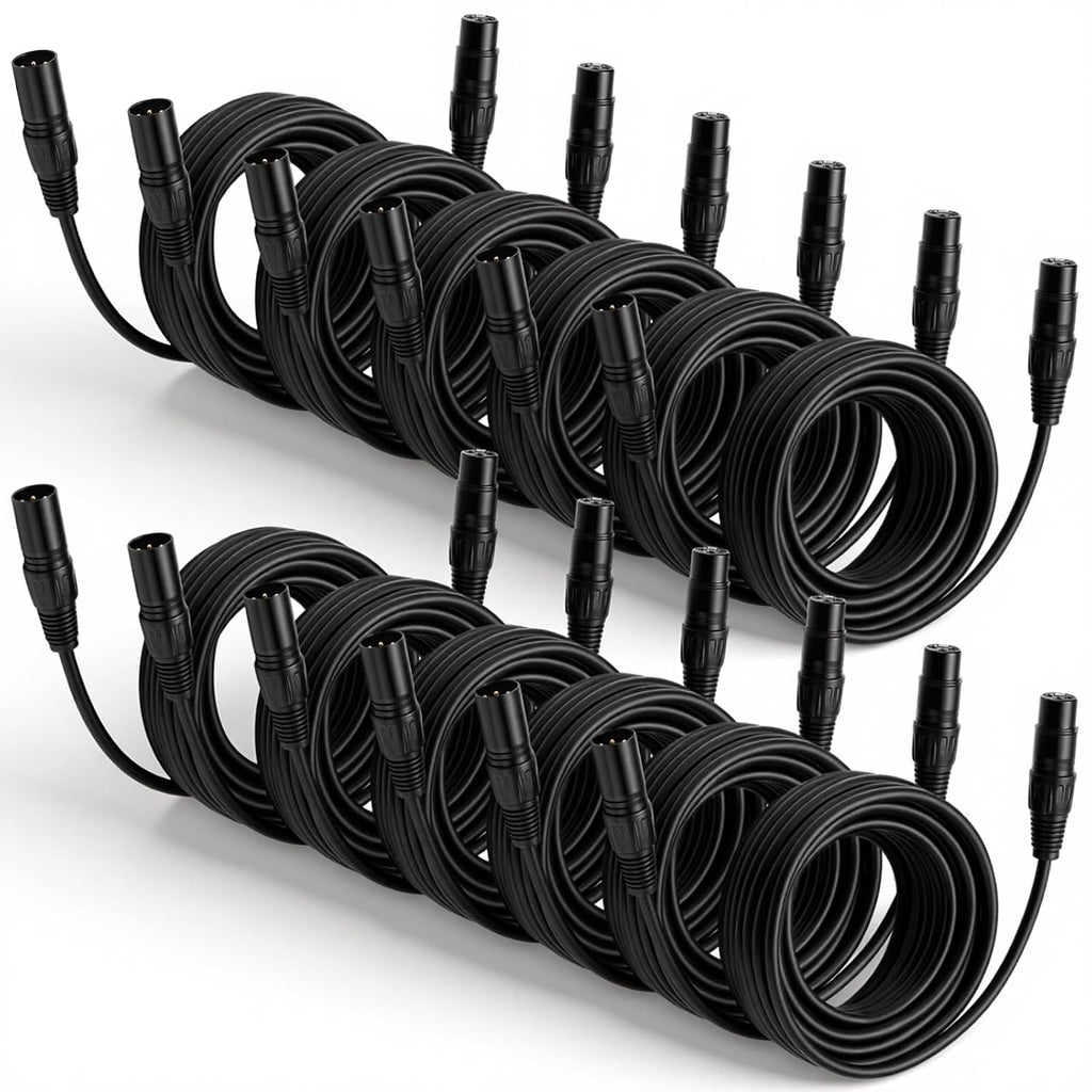12 Pcs 25 Feet XLR Cable, 3-Pin XLR Male to Female Premium Balanced Microphone Cable, Stage Grade All Copper