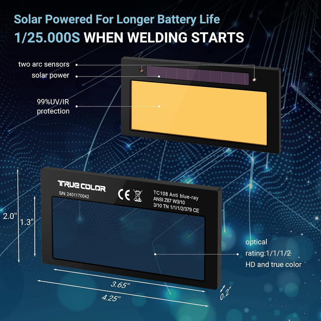 【HD Shade 11】 Gold Auto Darkening Welding Lens 2x4 1/4, Solar Energy Welding Lens, True Color View, 2x4 1/4 Welding