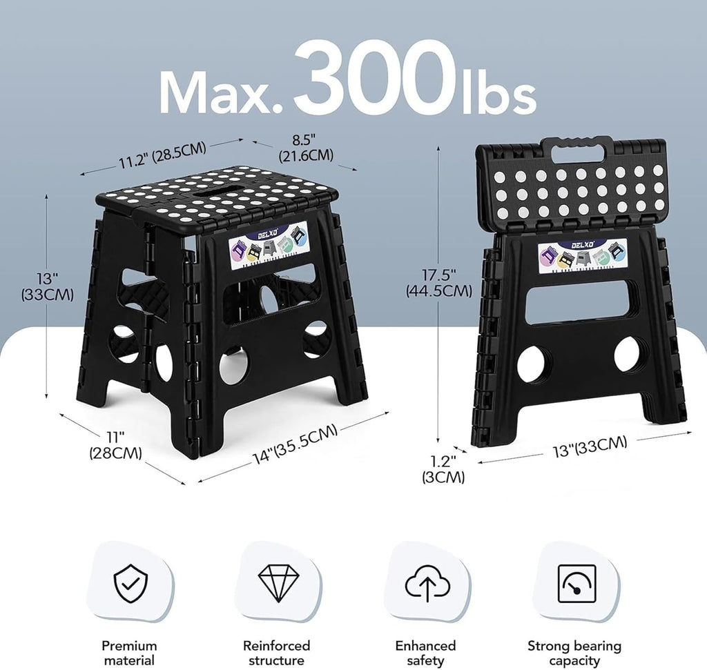 Folding Step Stool, 13 inch Non-Slip Foldable Stools Up to 300 LBS, Step Stool with Handle, Lightweight for Kitchen
