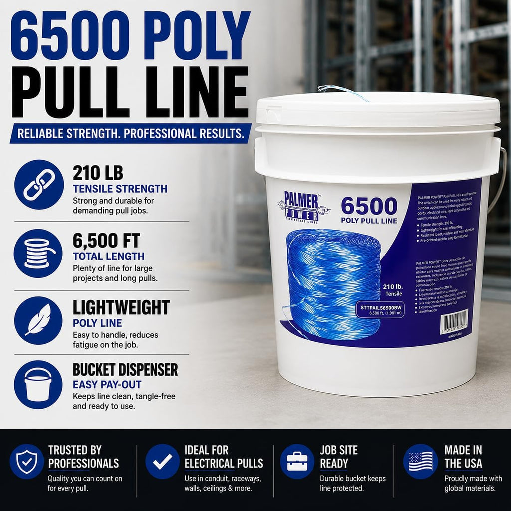 PL6501D Poly Pull Line Bundle - 210 lbs Tensile Strength, Polypropylene Twine Line - 6,500 Ft in Bucket & Reusable Lid