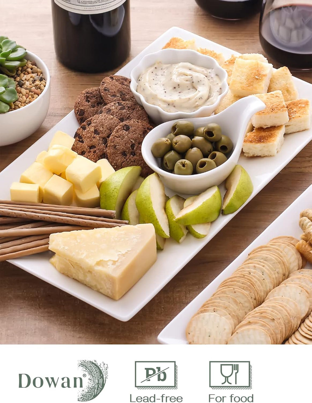 14" Serving Trays, Serving Platters, Ceramic Serving Platters and Trays, Rectangle Plates, Set of 3
