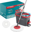 Spin Mop and Bucket Set with Pedal Wringer, Floor Cleaning Mop, Adjustable Telescopic Handle, Max. 59.1-Inch Length