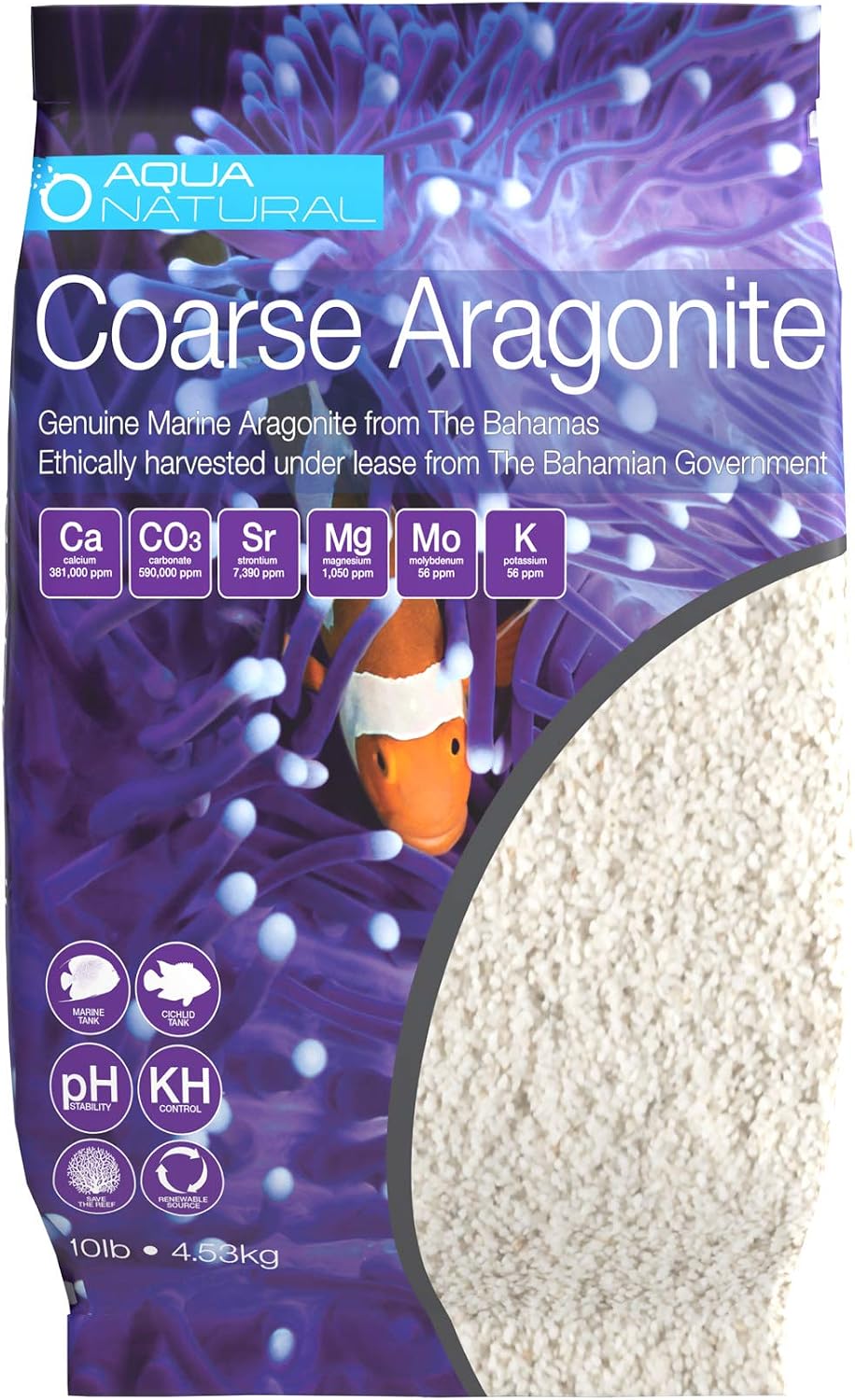Aquarium Sand, Coarse Aragonite, 10lb | Reef, Saltwater and Marine Aquariums
