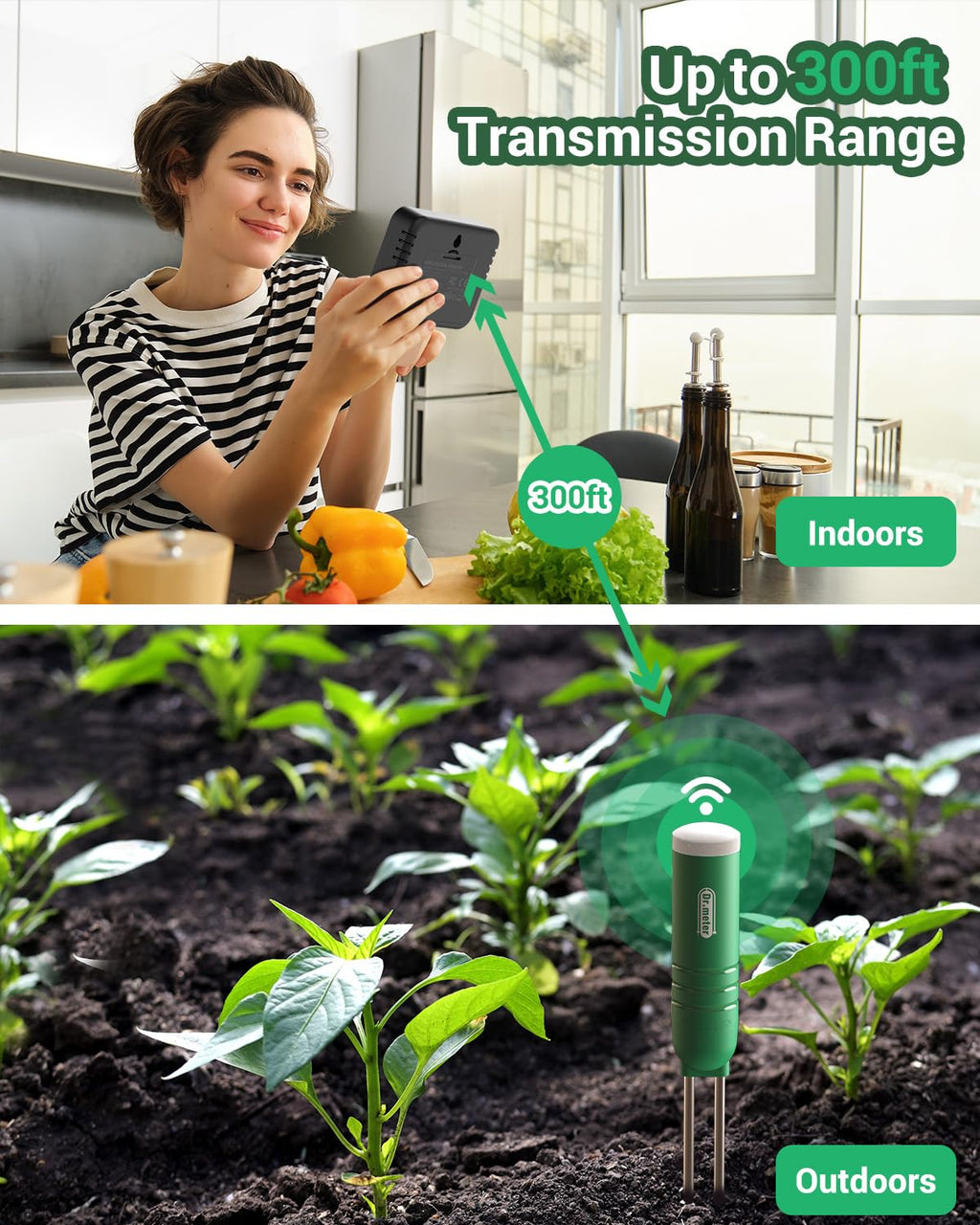 4-in-1 Soil Moisture Meter 300ft Wireless Soil Tester Sensor | Temperature/Light/Time/Soil Hygrometer Monitor with