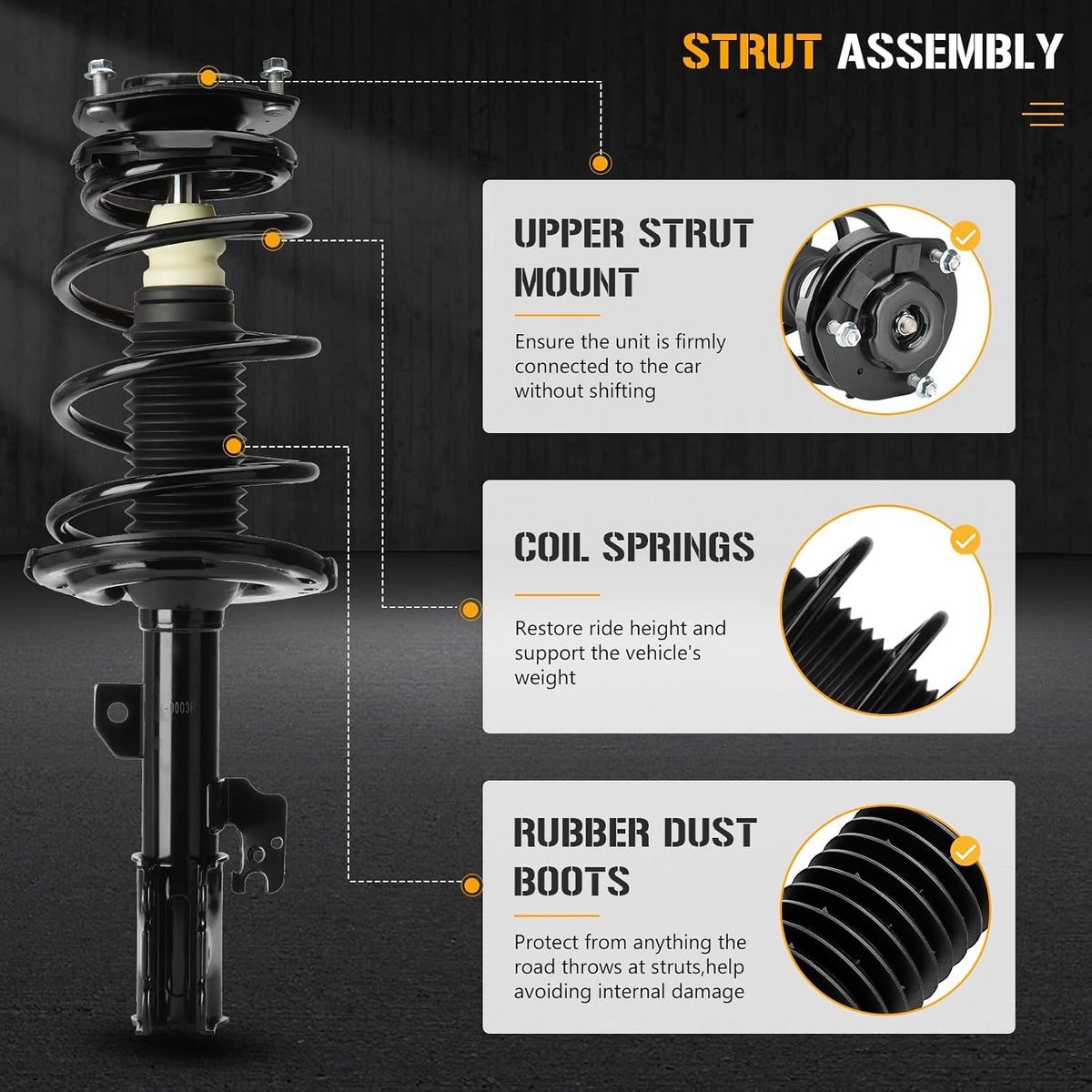 Front Complete Strut Coil Spring Assembly Shock Absorber fit for Toyota Camry V6 2004 2005 2006, Solara V6 2004-2006, for Lexus ES330 2004-2006, Replace 172205 172206