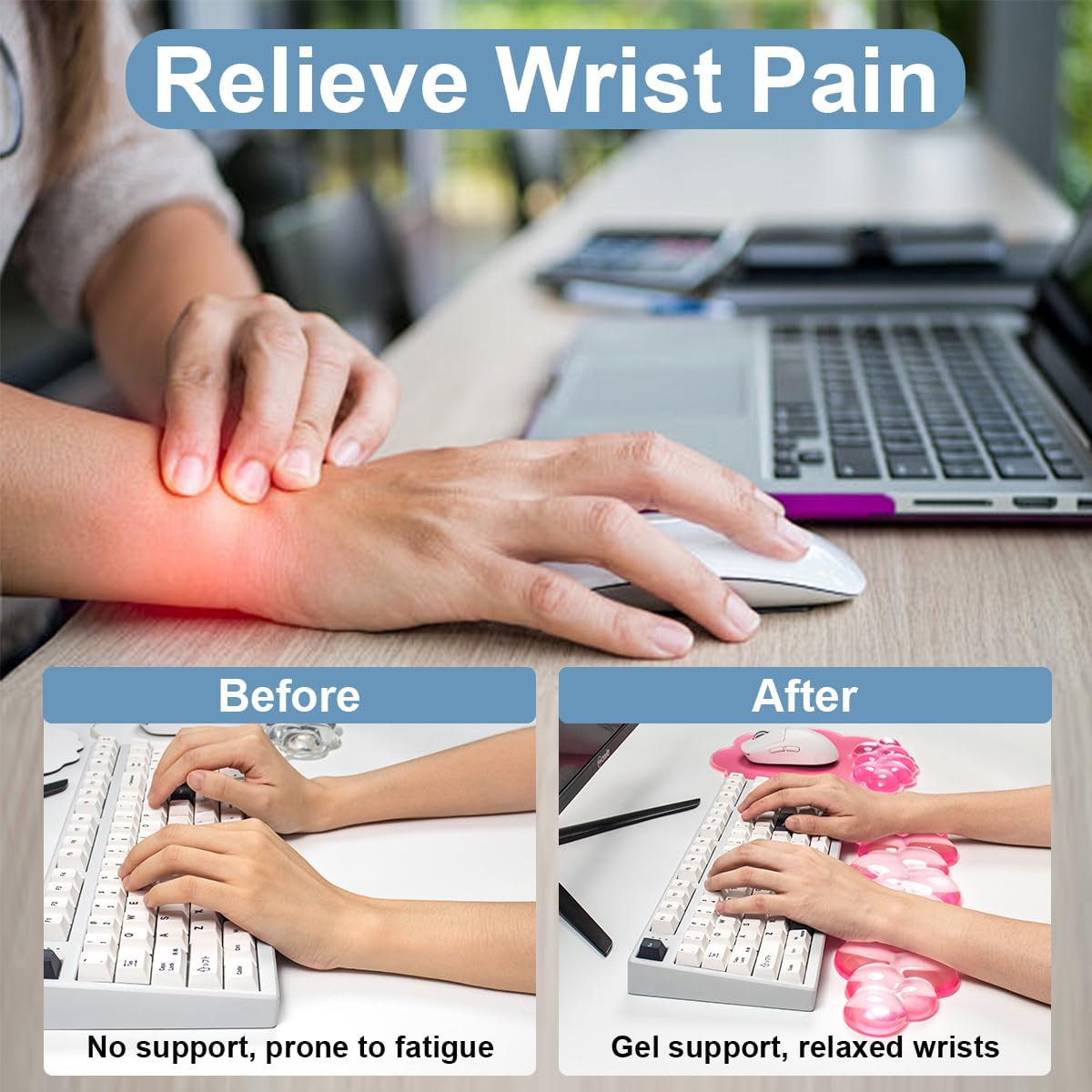 Pink Cloud Gel Wrist Rest for Keyboard and Mouse - Ergonomic Mouse Pad | Cooling Office Accessories Comfort Pain &