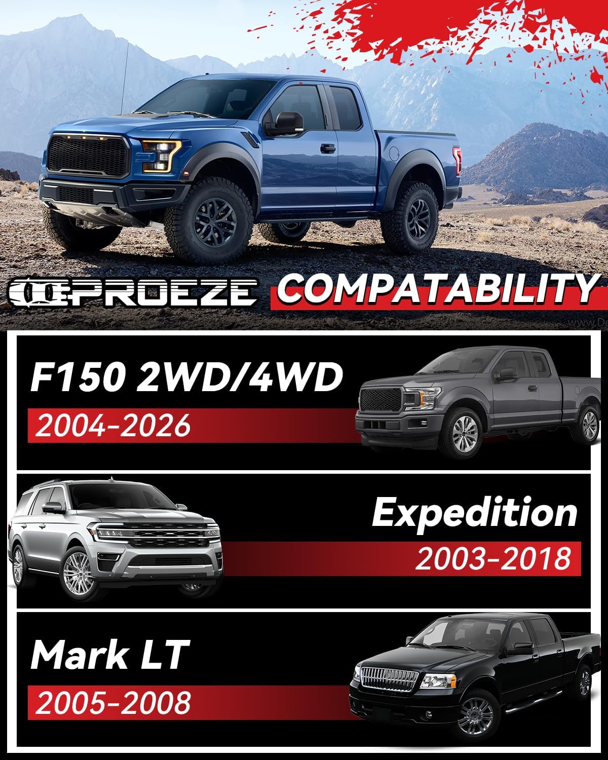 PROEZE 3 inch Front Leveling Kit for 2004-2026 F150 2WD 4WD