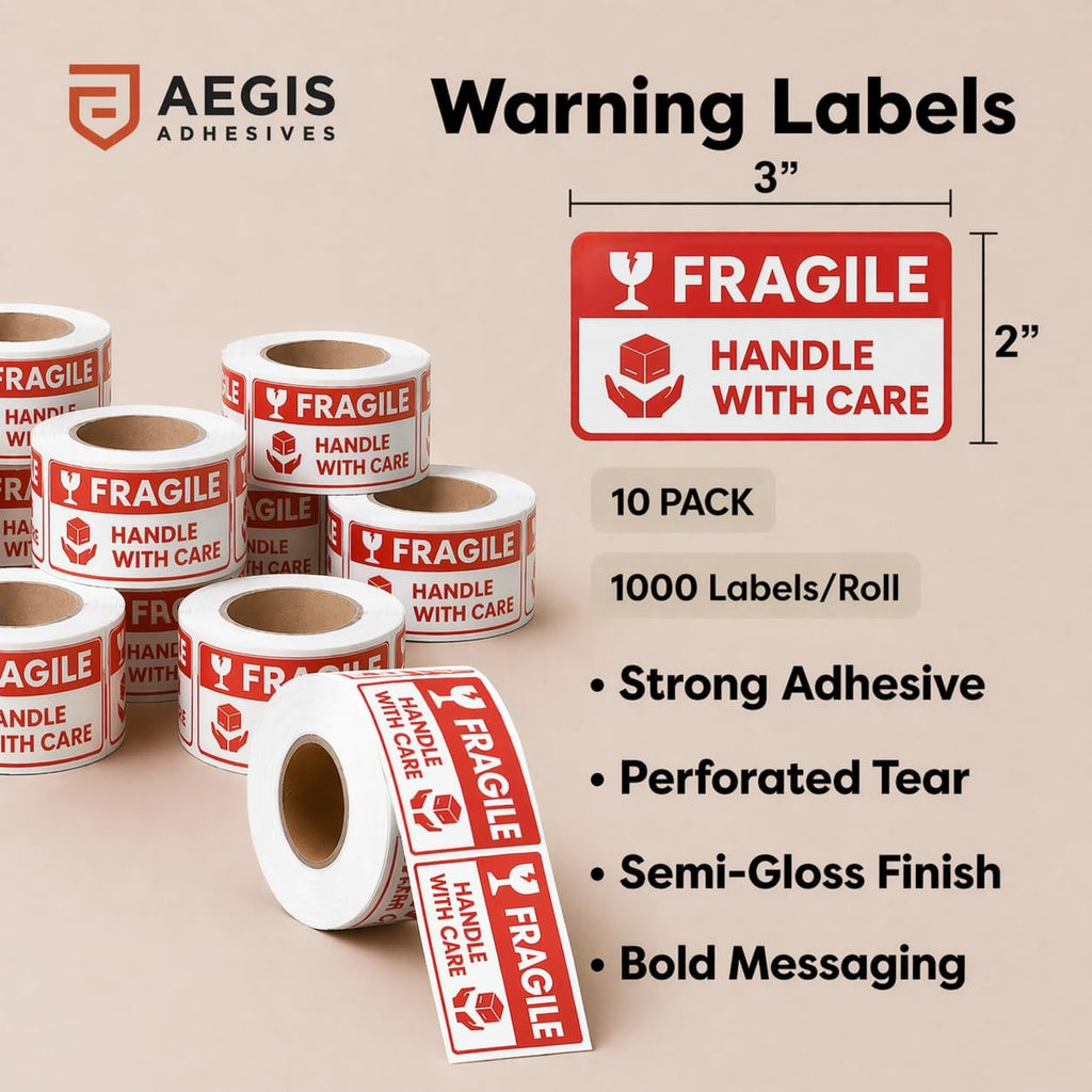 2" X 3" Fragile Stickers for Shipping (5000 Labels, 10 Rolls)