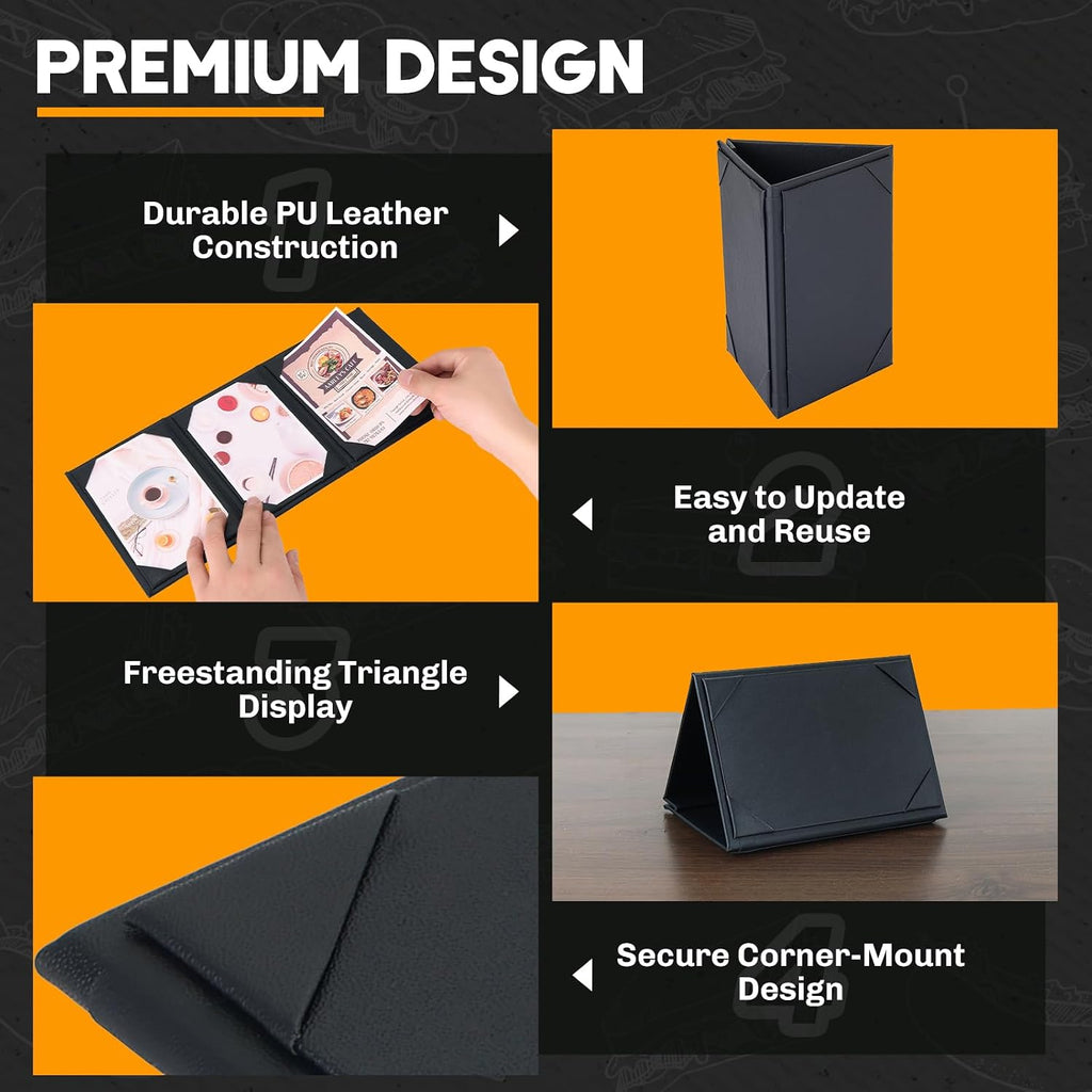 1 Pack Table Tent Menu Holder, PU Leather Menu Cover 4" x 6"