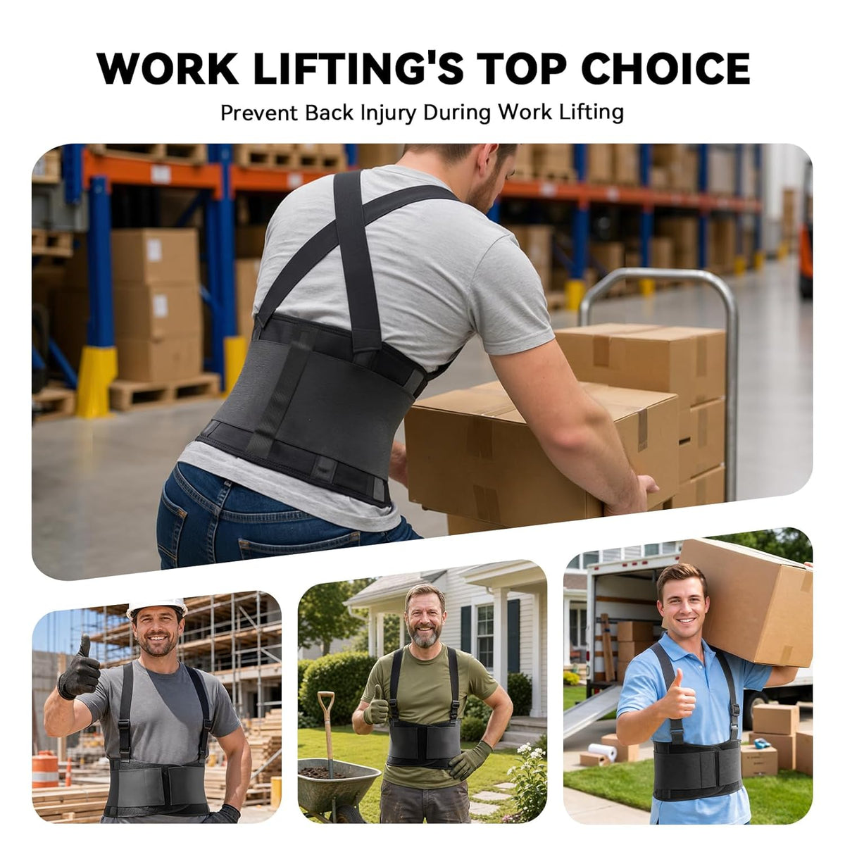 Work Back Brace for Men & Women, Adjustable Lower Back Support Belt
