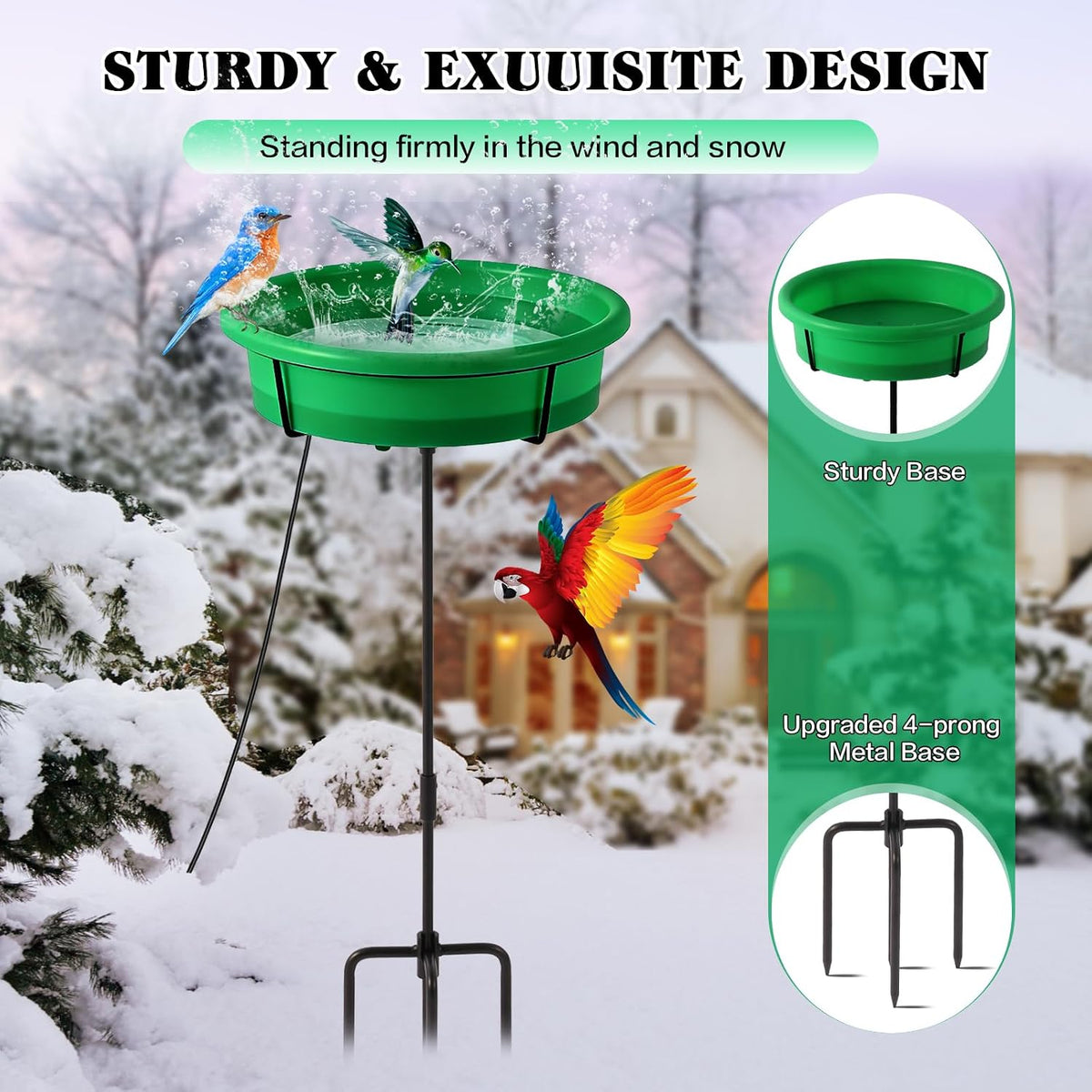 Standing Heated Bird Bath for Outdoors for Winter, 75W Heated Bird Baths with Detachable Power Cord,Thermostatic
