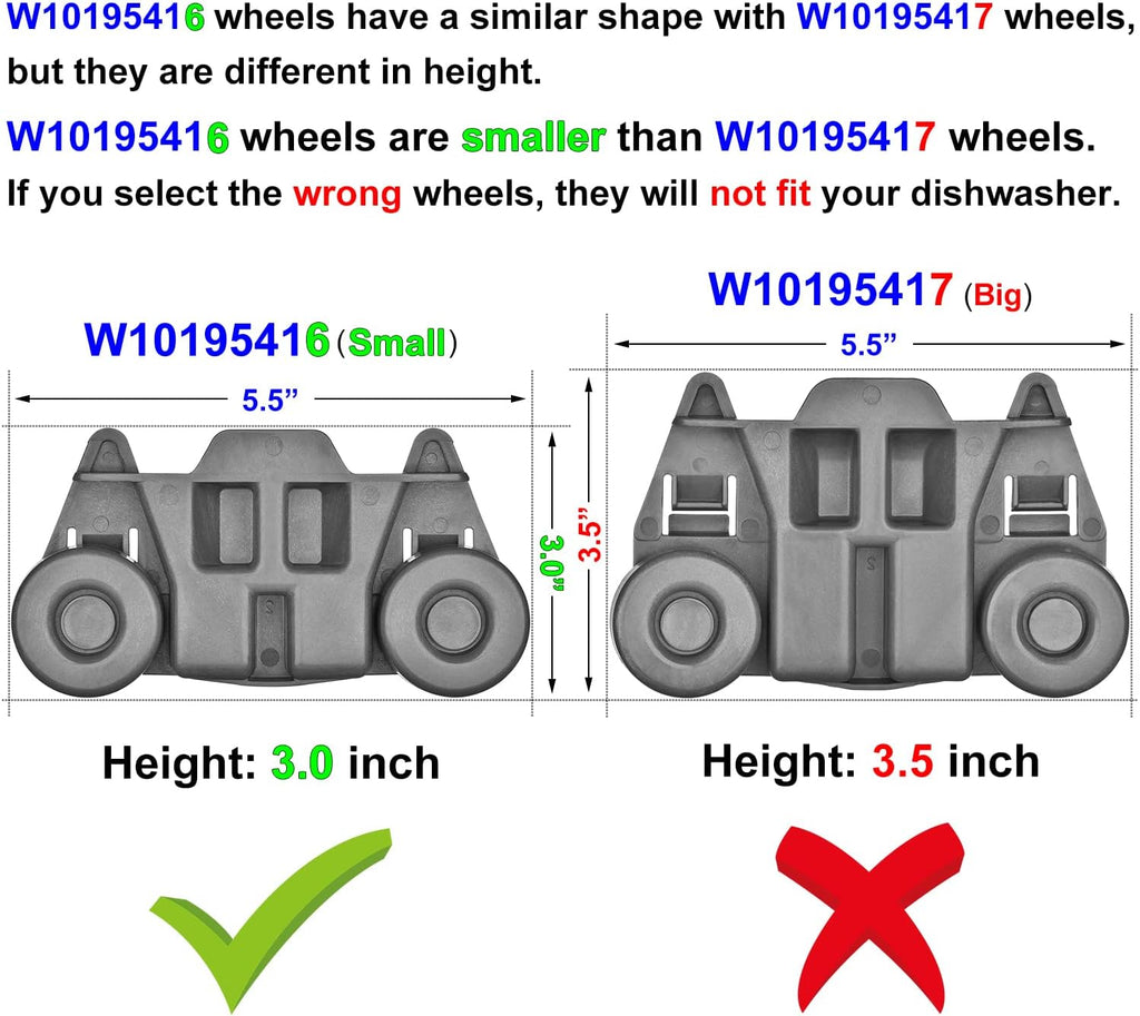 4-Pack W10195416 Dishwasher Wheels Replacement for Kitchen-Aid Whirlpool Maytag Kenmore JennAir Amana, Ultra Durable Lower Dishrack Wheels, Replace Part Number 4245021 PS11722152 W10195416V