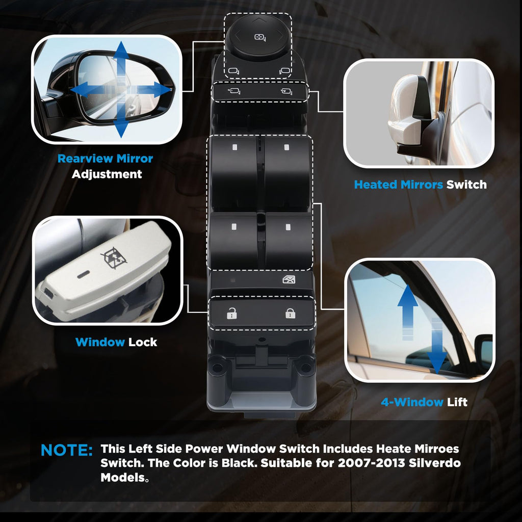 AITKEN Driver Side Power Window Switch with Folding Mirror for Chevy GMC