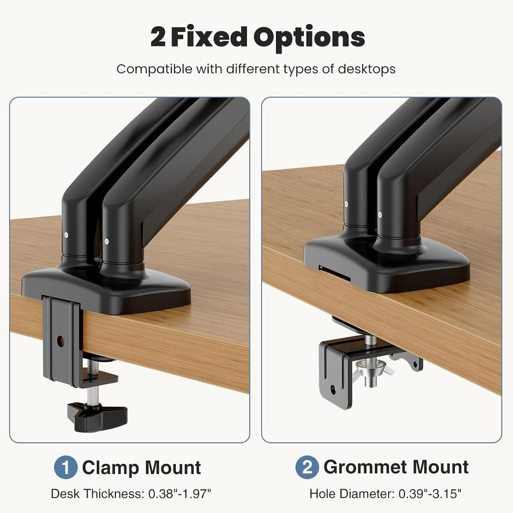 Dual Monitor Stand for Desk, Gas Spring Monitor Arm for 2 Monitors Max 32 Inches, Fully Adjustable Double Mount, VESA