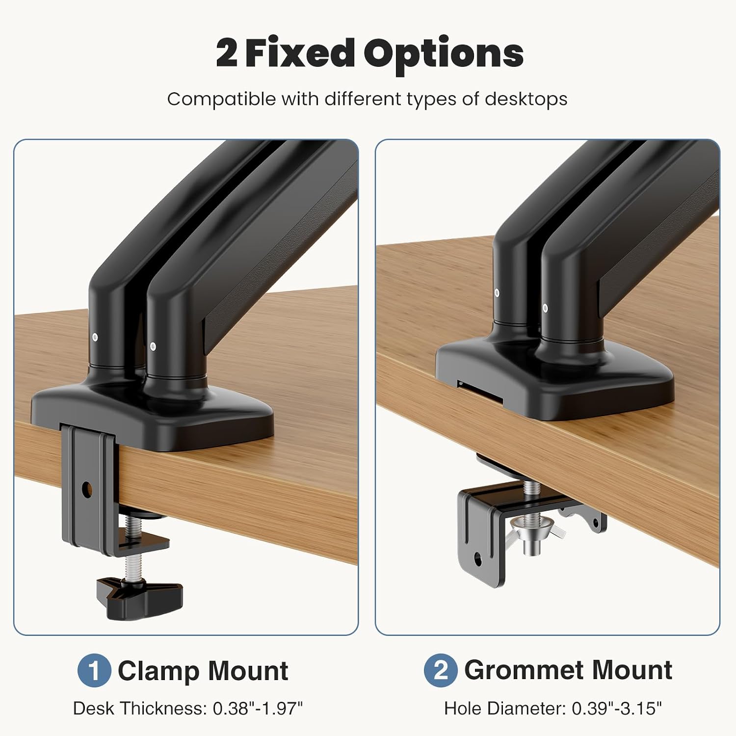 Dual Monitor Stand for Desk, Gas Spring Monitor Arm for 2 Monitors Max 32 Inches, Fully Adjustable Double Mount, VESA