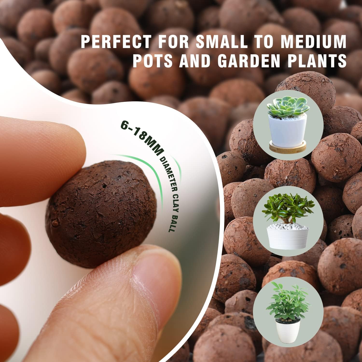 Natural Clay Pebbles 2LBS– 8mm-15mm Expanded Leca Balls for Hydroponics Plants Drainage Grow Media Reusable Soil