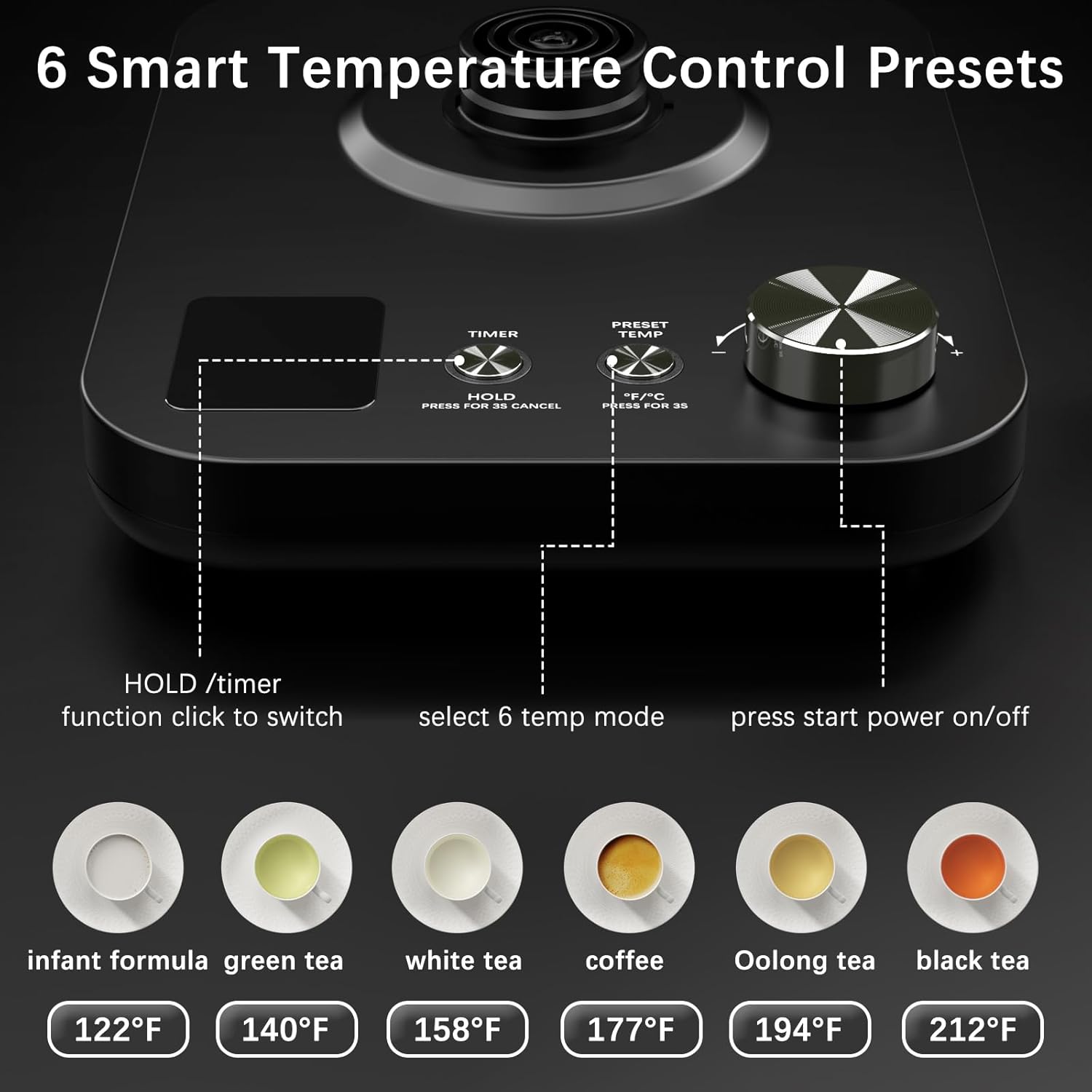 Gooseneck Electric Kettle, Electric tea Kettles, ±1℉ Temperature Control for Pour-Over Coffee & Tea Brewing