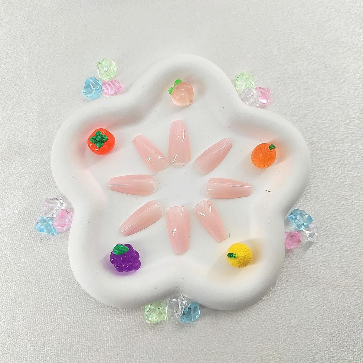Coffin Press on Nails Medium White Gradient False Nails with Glossy Design Glue on Nails Light Pink Transparent Fake