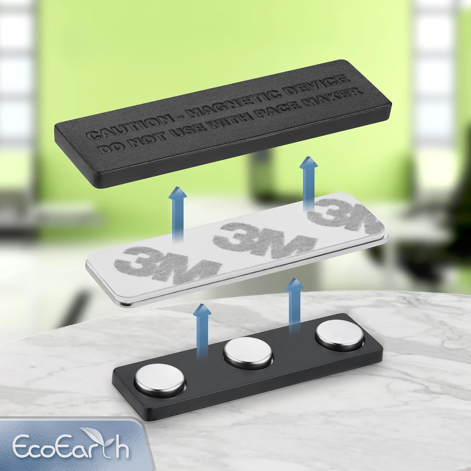 Name Tag Magnets - 10 Badge Holder Magnets, 1.75 x 0.5 inches | EcoEarth adhesive two-piece design name tag magnets