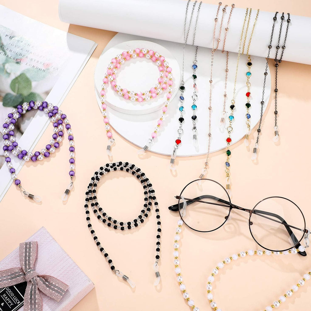 8 Pcs Eyeglass Chains Beaded Glasses Chain for Women Stylish Elegant Sunglasses Strap Holder Around Neck