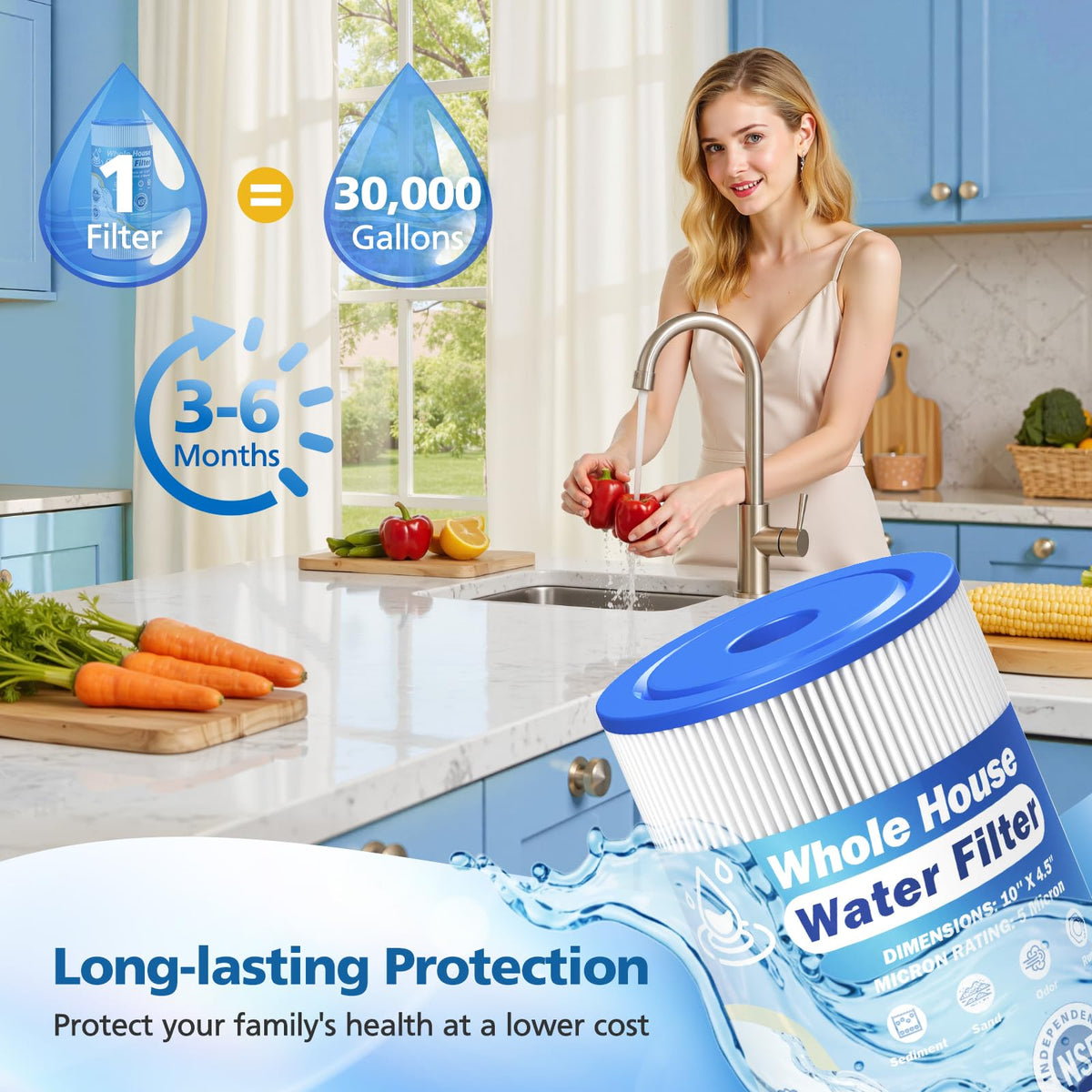 5 Micron 10" x 4.5" Whole House Water Filter Compatible with GE FXHSC