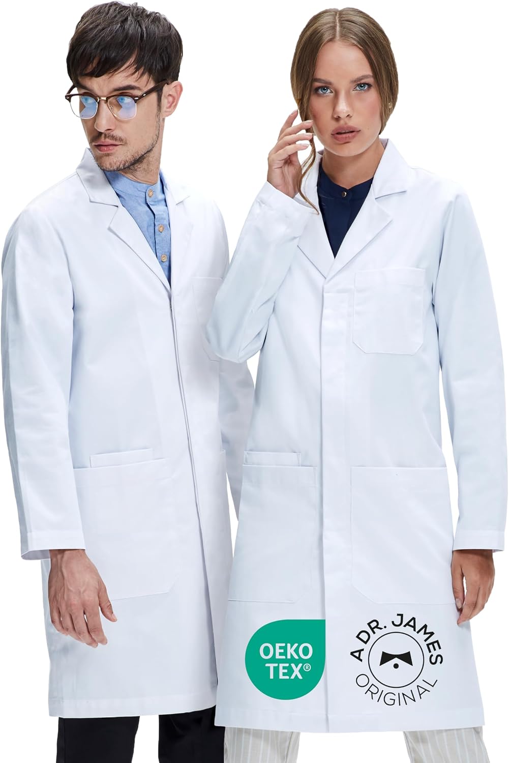 Unisex Lab Coat – White Medical Coat, Classic Fit, 3 Pockets + Phone Slot, Safety Snaps, OEKO-TEX Certified