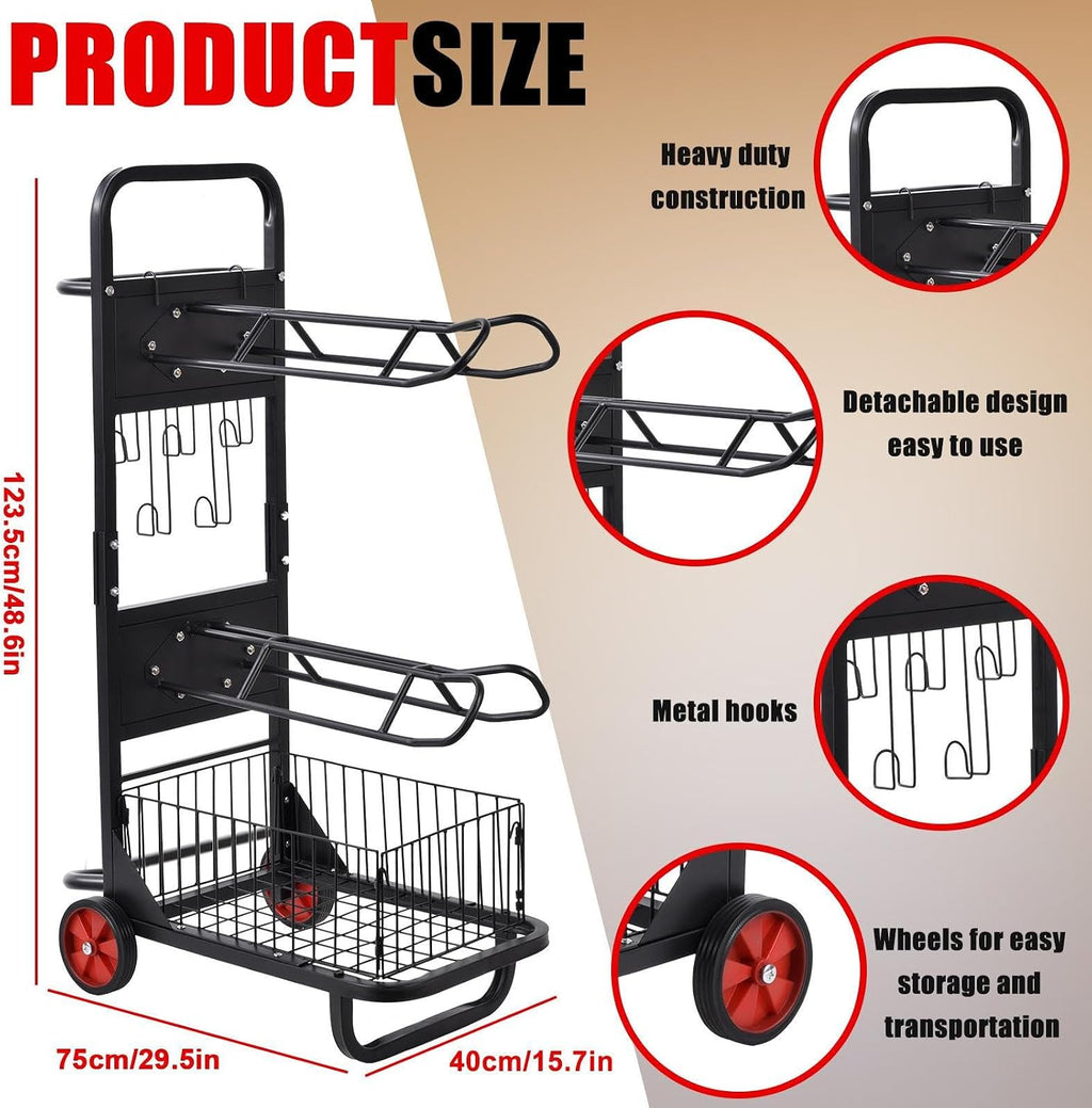 Saddle Rack Cart, Portable Saddle Stand with Wheels, 3 Tier Heavy Duty Horse Equipment Cart with Removable Saddles
