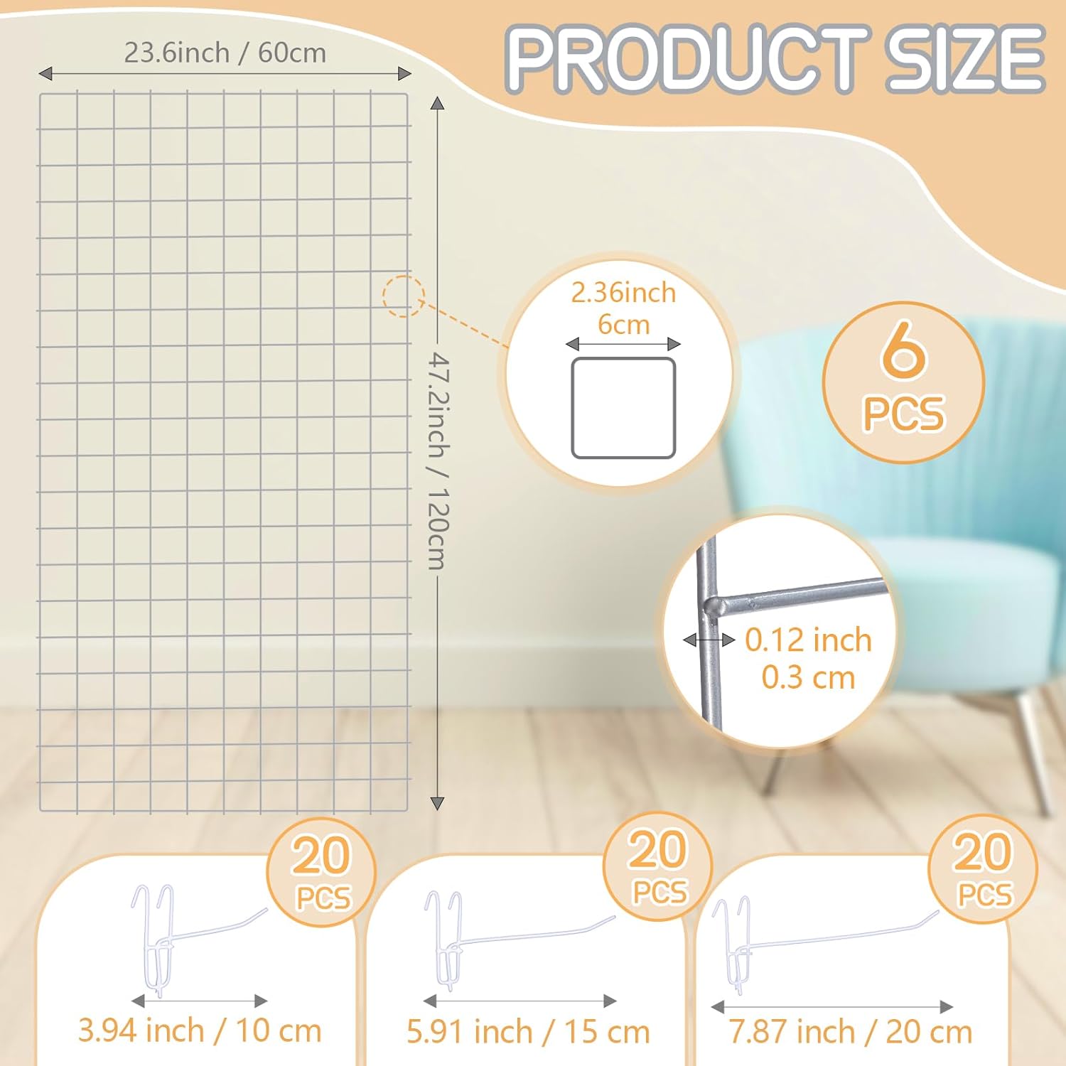 6 Pcs Commercial Grade Gridwall Panels for Display, Heavy Duty Wire Grid wall Display Rack Metal wall Mount Grid with
