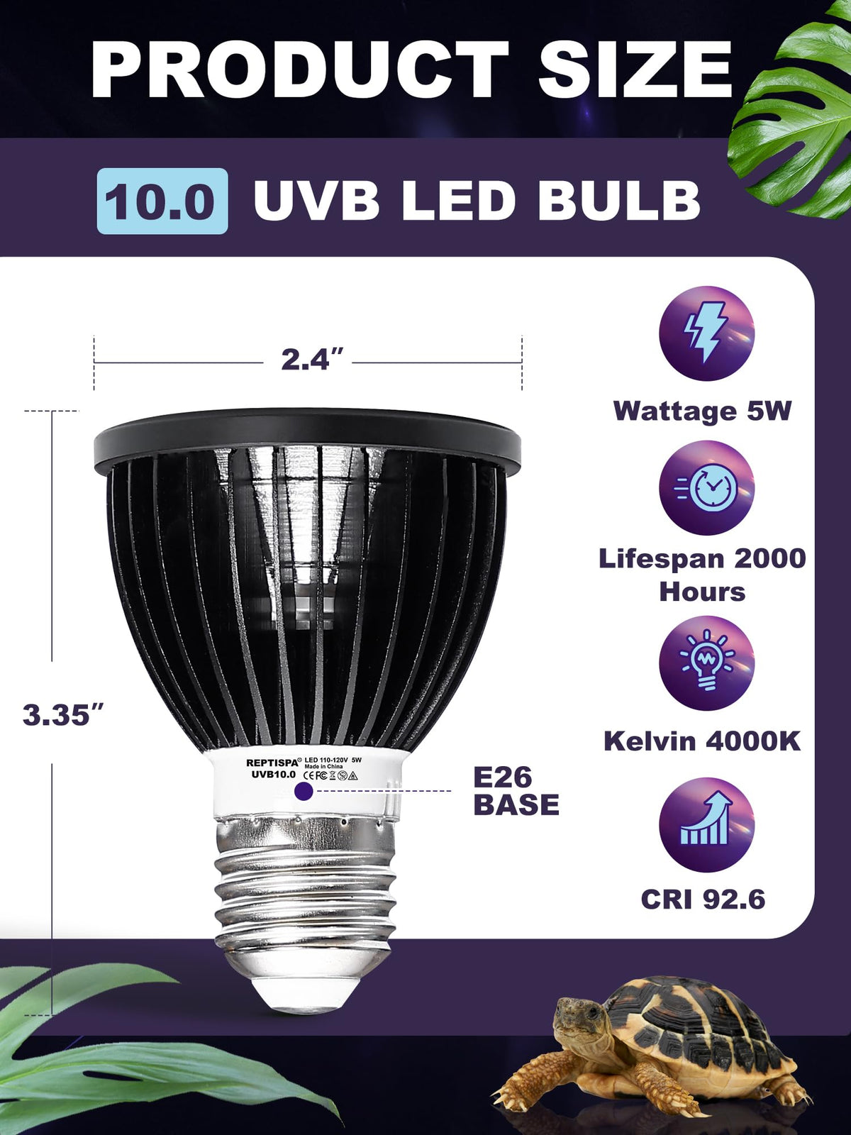 LED UVB Light for Reptiles, 5 Watts, 10.0 UVB