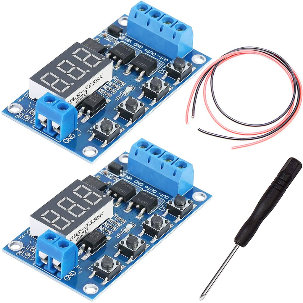 2 pcs DC 5V-36V Relay Module Digital LED Relay Board Trigger Cycle Switch Delay Timer Module with Screwdriver Red and Black Cable
