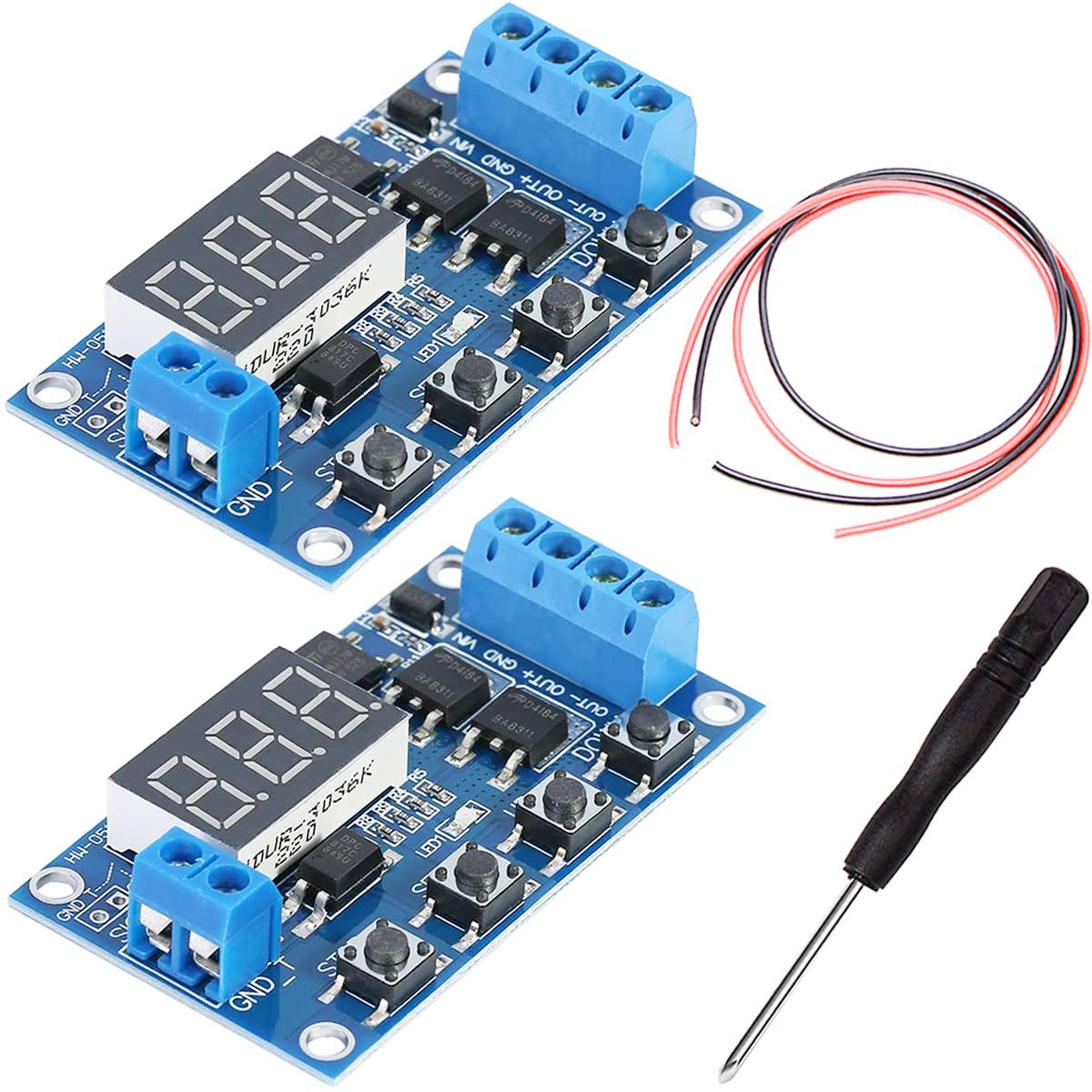 2 pcs DC 5V-36V Relay Module Digital LED Relay Board Trigger Cycle Switch Delay Timer Module with Screwdriver Red and Black Cable