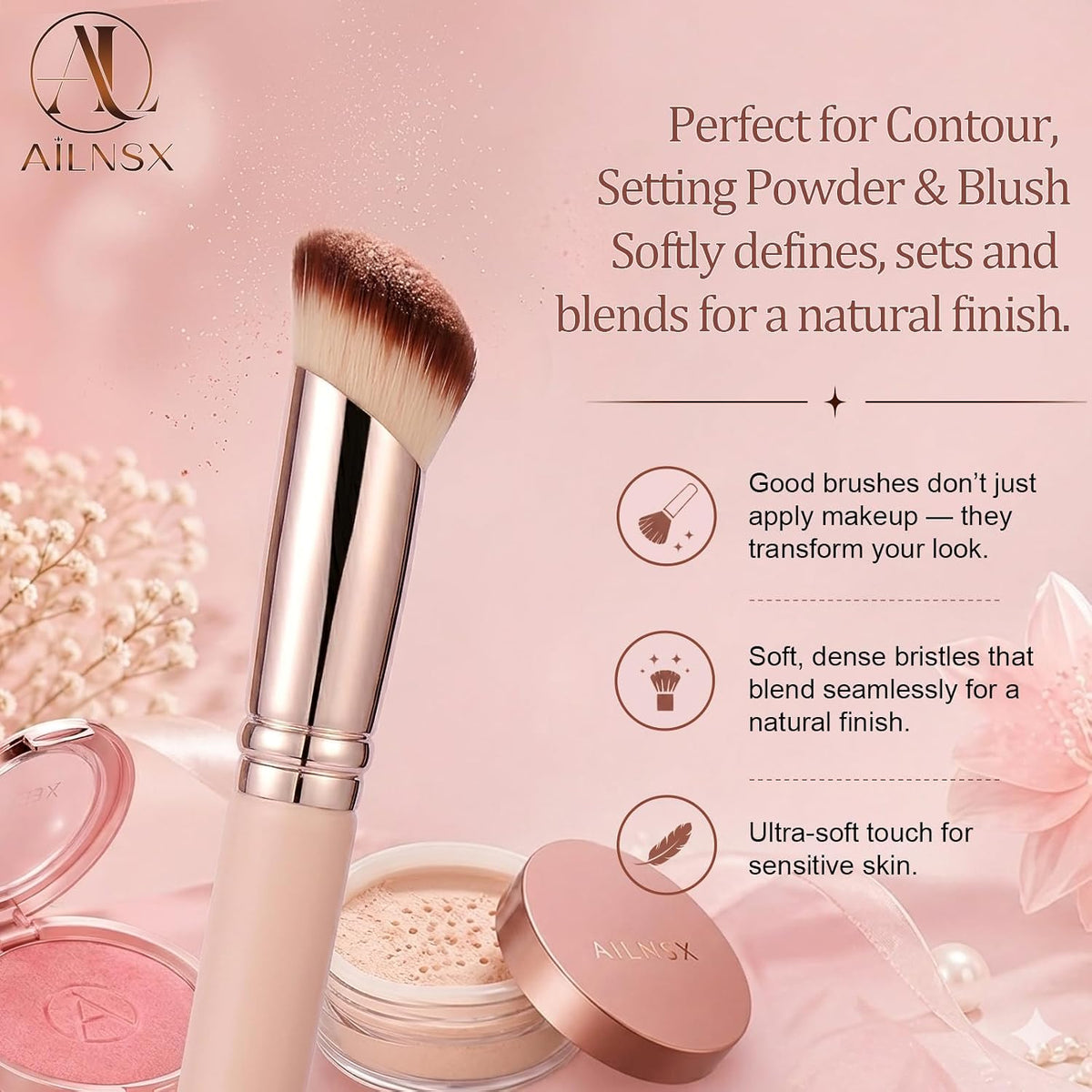 Angled Makeup Brush, Soft Dense Face Brush for Foundation, Concealer, Contour, Cream Blush and Powder, Slanted