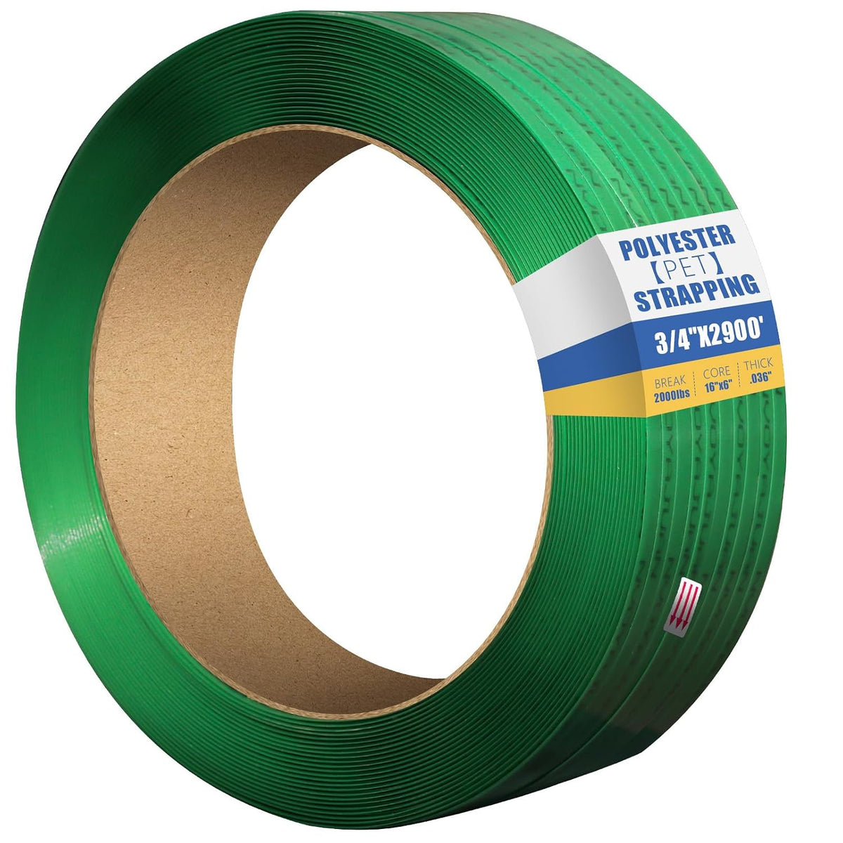 3/4"x.036"x2900ft Embossed Polyester (PET) Strapping Roll of 16"x6" Core Size 2000lbs Break Strength