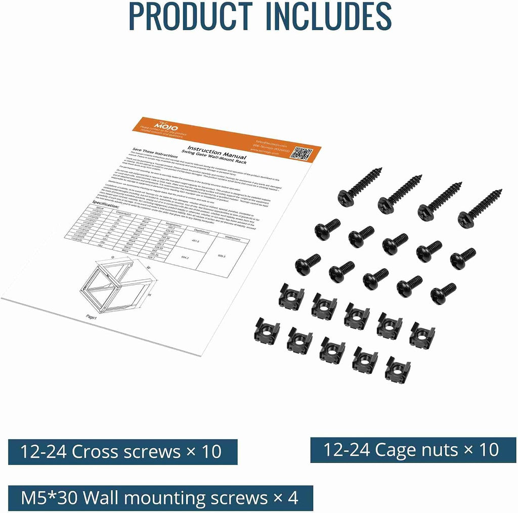 Tecmojo 12U Wall Mount Server Rack, Open Frame Network Rack for 19" Computer/AV/Data/IT/Media Equipment, 24" Depth, 16" Apart Mounting Holes, Swing Gate, Square and Tapped Holes