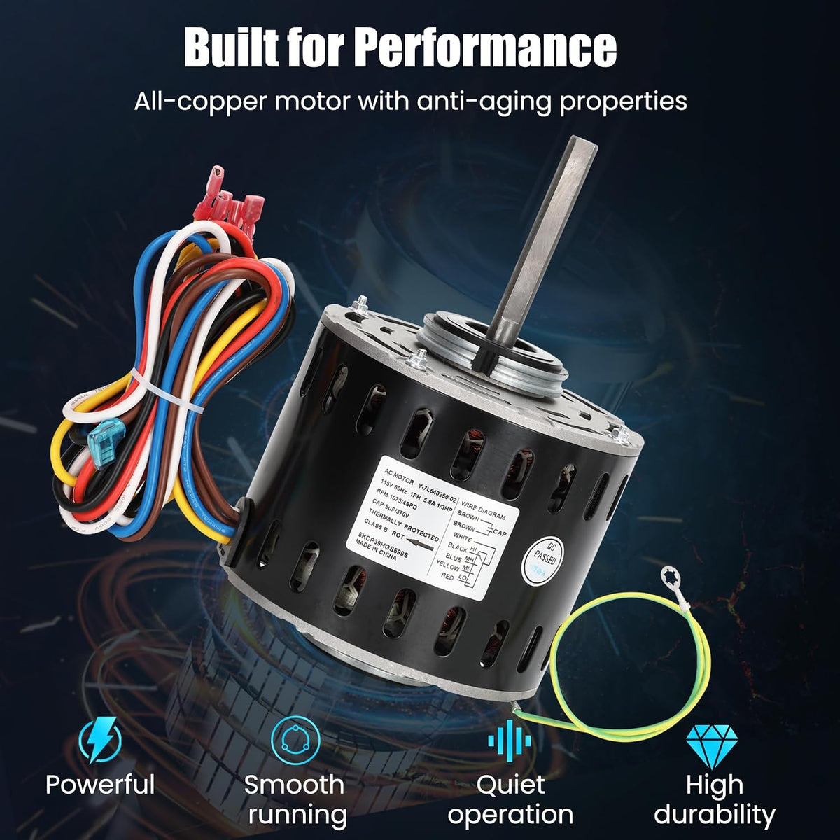 5KCP39HGS599S Furnace Blower Motor – 1/3 HP 115V 1075 RPM 4-Speed | Replacement for GE & Trane Models MOT9053, MOT09053, MOT18948, MOT04716, MOT04722, MOT13512, MOT16953