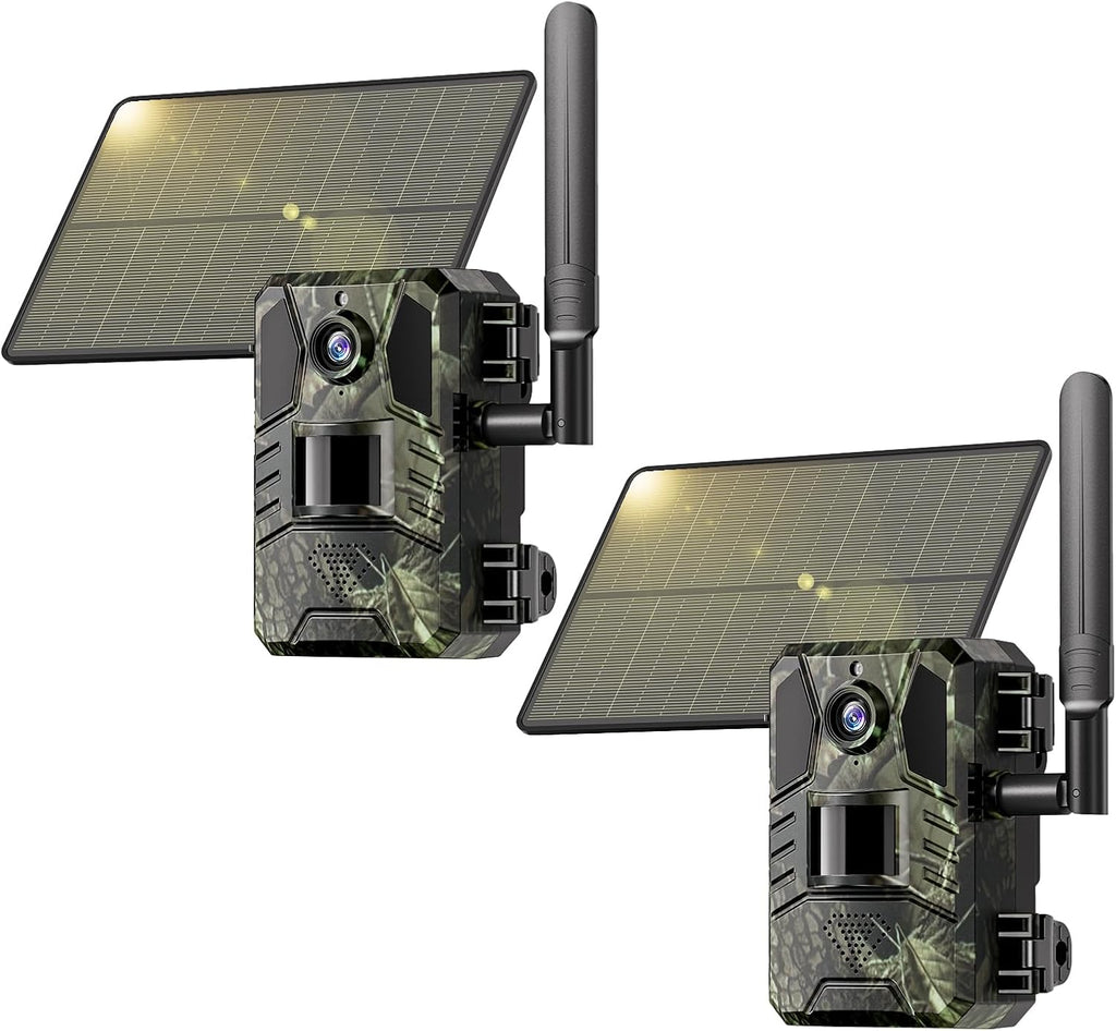 Trail Camera 2 Packs, AI Animal Detection 2K HD Live Game Camera 4G LTE Cellular Trail Camera Built-in SIM Card