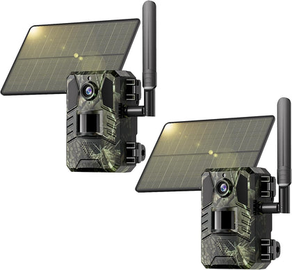 Trail Camera 2 Packs, AI Animal Detection 2K HD Live Game Camera 4G LTE Cellular Trail Camera Built-in SIM Card