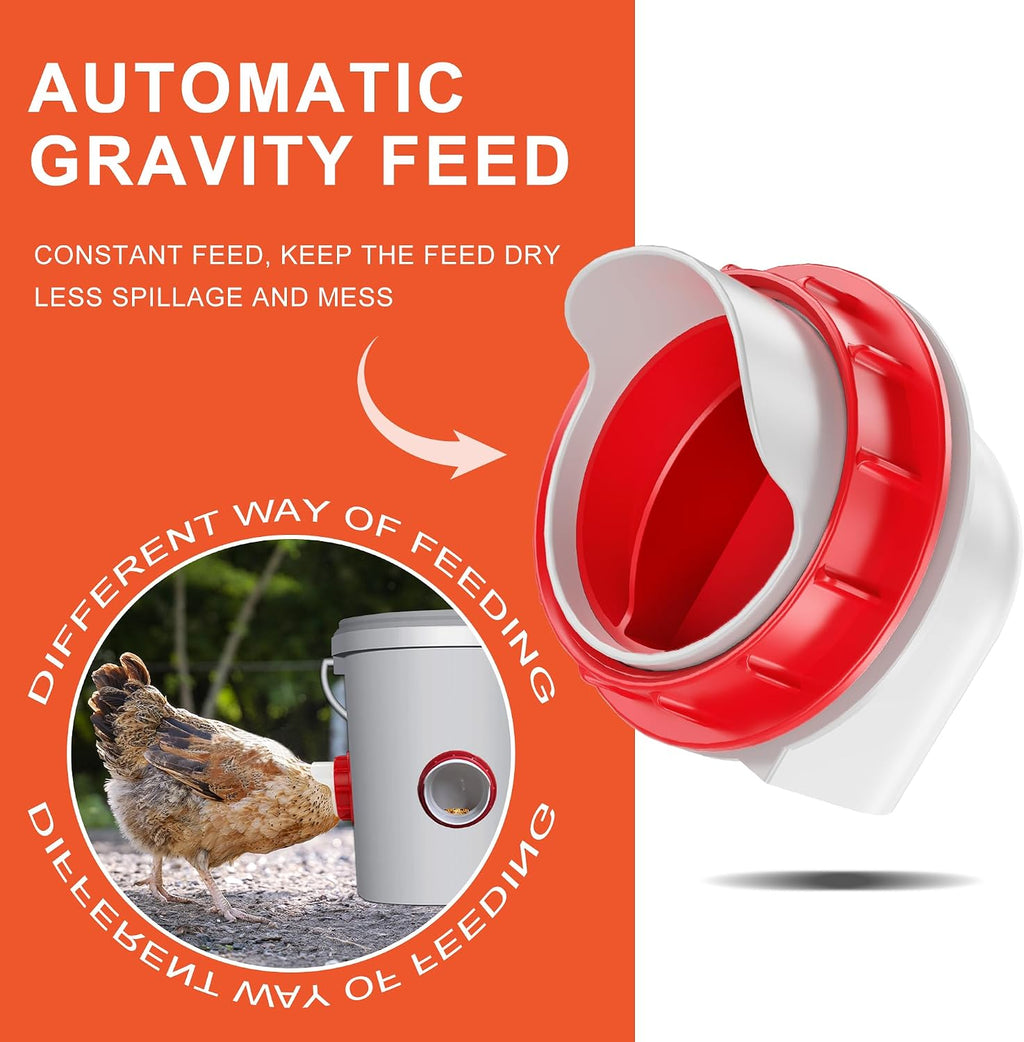 Chicken Feeders No Waste, DIY Automatic Poultry Feeder - 8 Ports Red