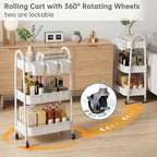 3-Tier Rolling Cart, Metal Storage Cart with Lockable Wheels