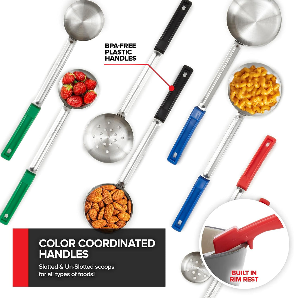 Portion Control Serving Spoons (Set of 8), Slotted & Unslotted Portion Scoops for Food, Heavy Duty Stainless Steel