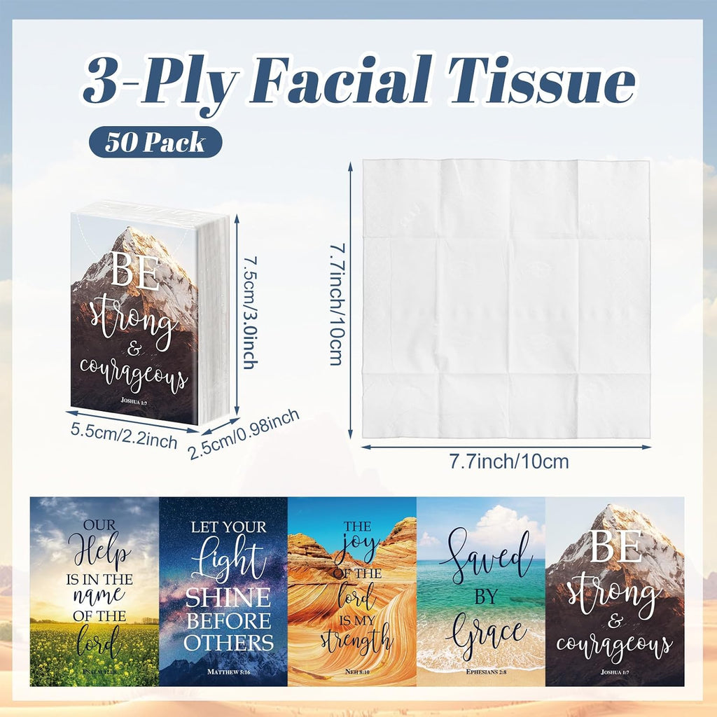 50 Pack Christian Pocket Tissues with Inspirational Words Individual